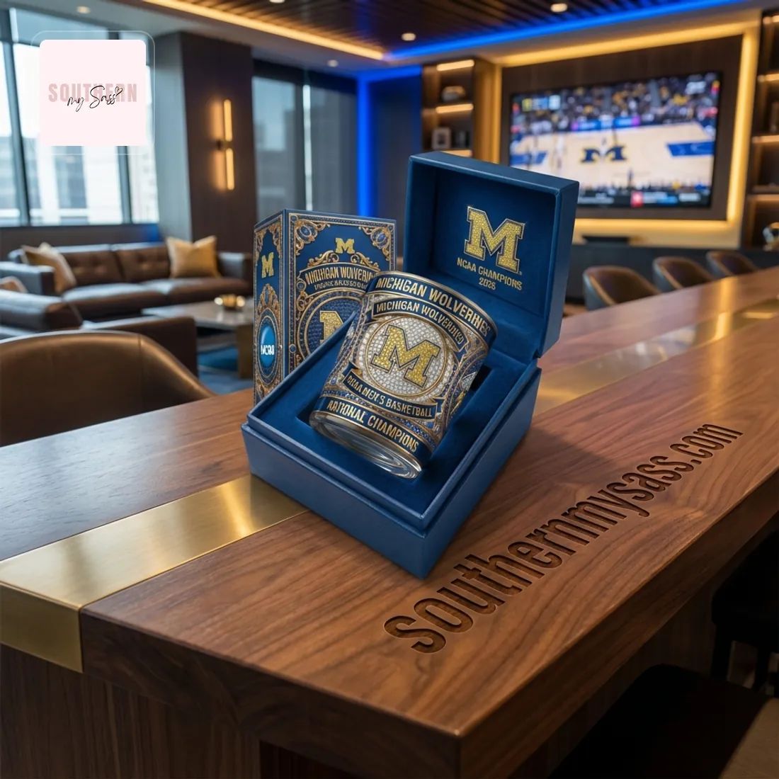 Michigan Wolverines NCAA Men’s Basketball 2026 National Champions Whiskey Glass