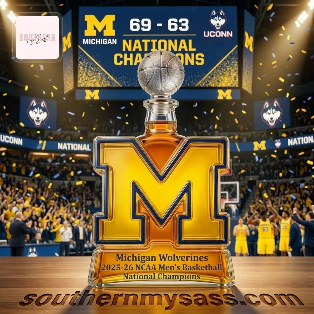 Michigan Wolverines 2025-26 NCAA Men’s Basketball National Champions Whiskey Bottle