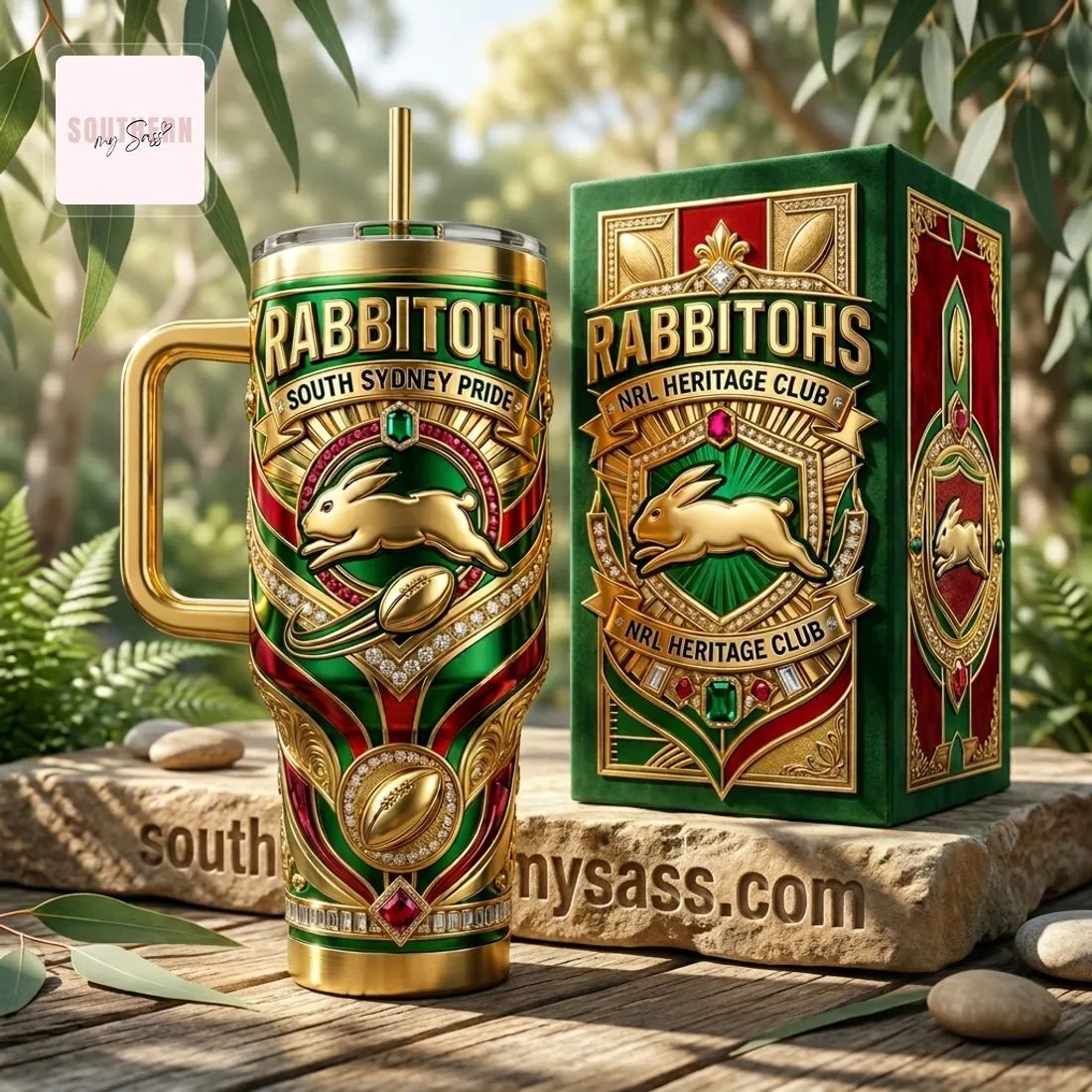 South Sydney Rabbitohs NRL Heritage Club Luxury Gold Embellished 40oz Tumbler