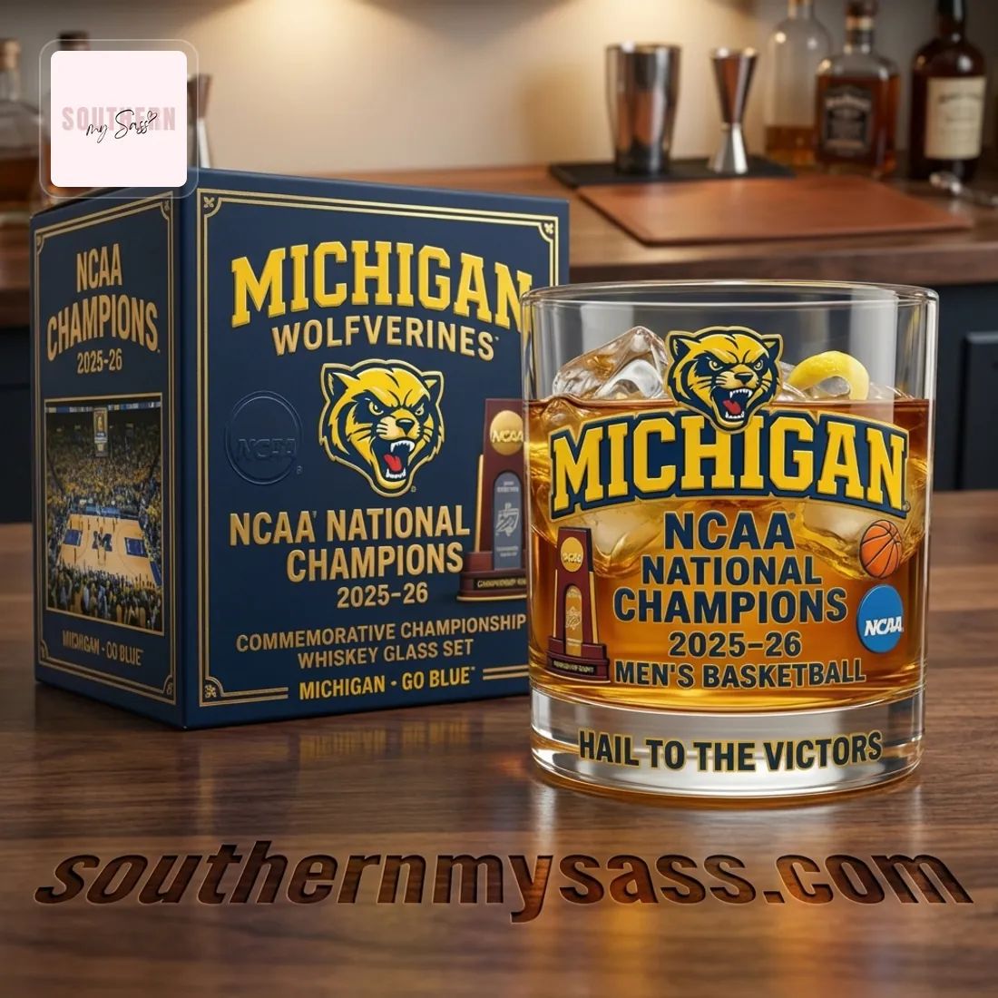 Michigan Wolverines 2025-26 NCAA Men’s Basketball National Champions Commemorative Whiskey Glass