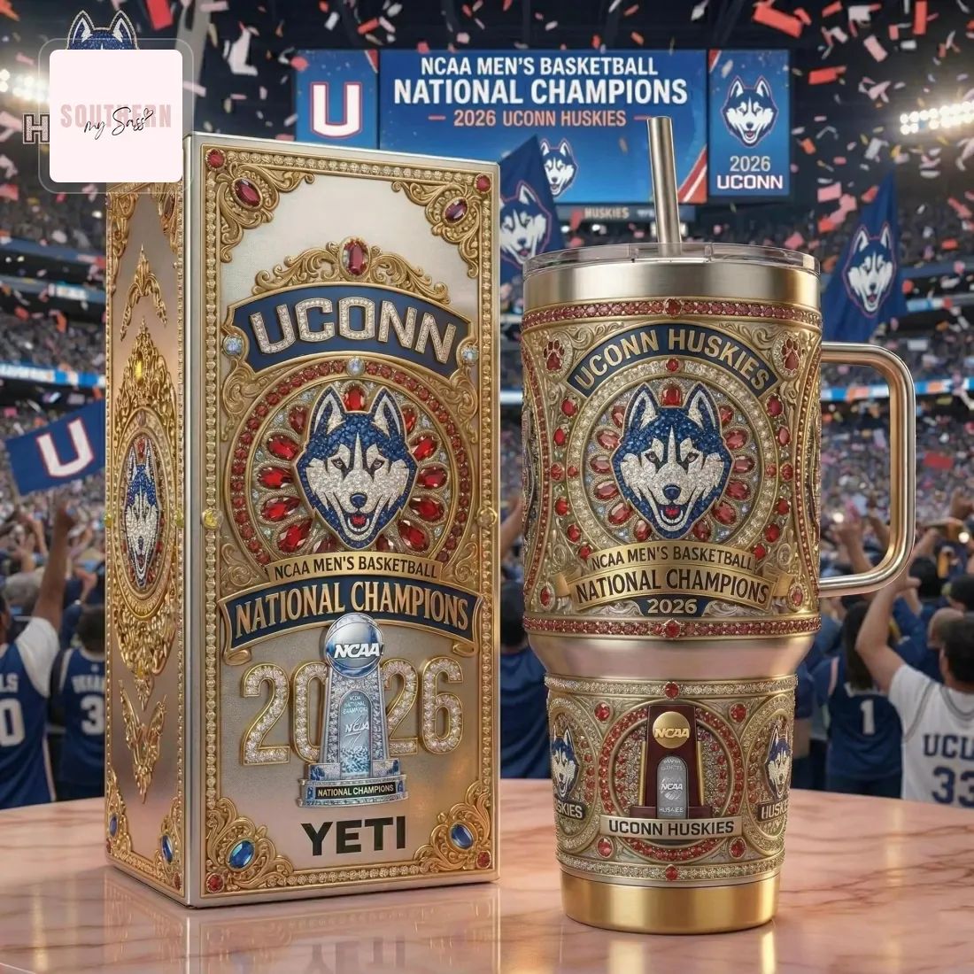 UConn Huskies 2026 NCAA Men’s Basketball National Champions Gold Tumbler