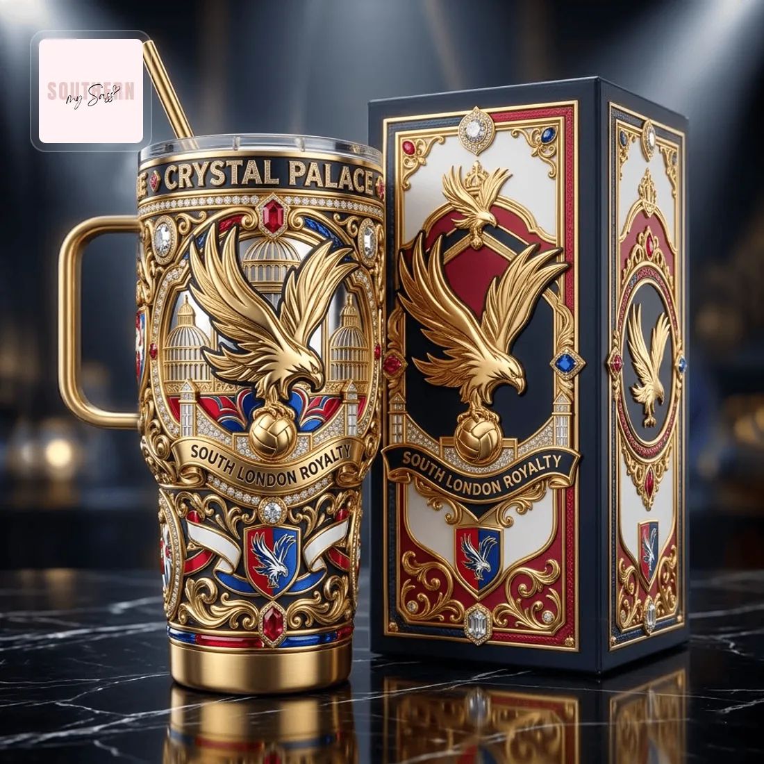 Crystal Palace FC Gold Luxury 40oz Insulated Stainless Steel Handle Tumbler