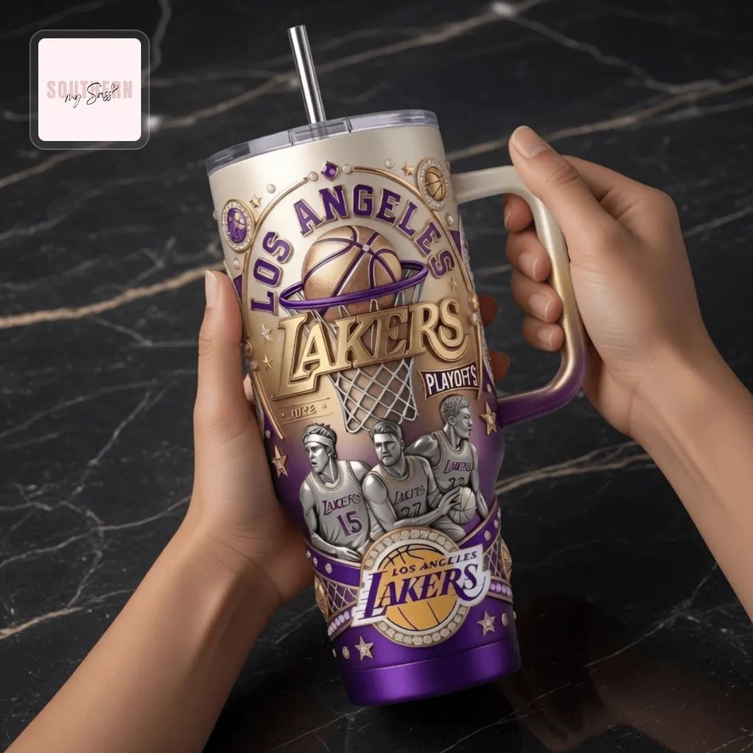 Los Angeles Lakers 2026 Playoffs Premium Gold Purple 40oz Tumbler with Handle