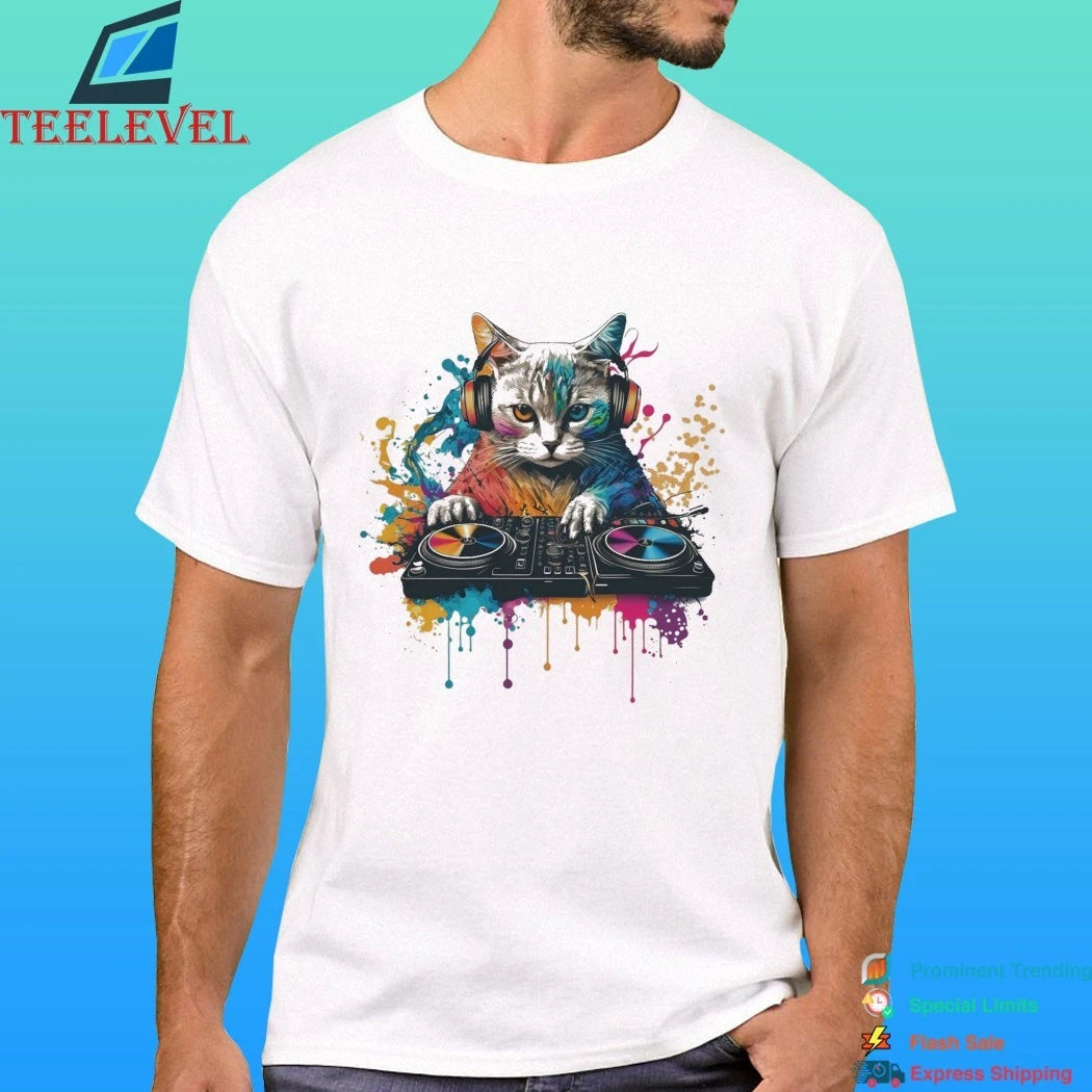 Urban Palm Trees Y2k Cat Dj Shirt
