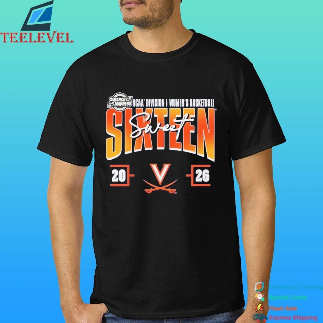 Virginia Cavaliers 2026 Ncaa Women’s Basketball Tournament March Madness Sweet 16 Court Shot Shirt