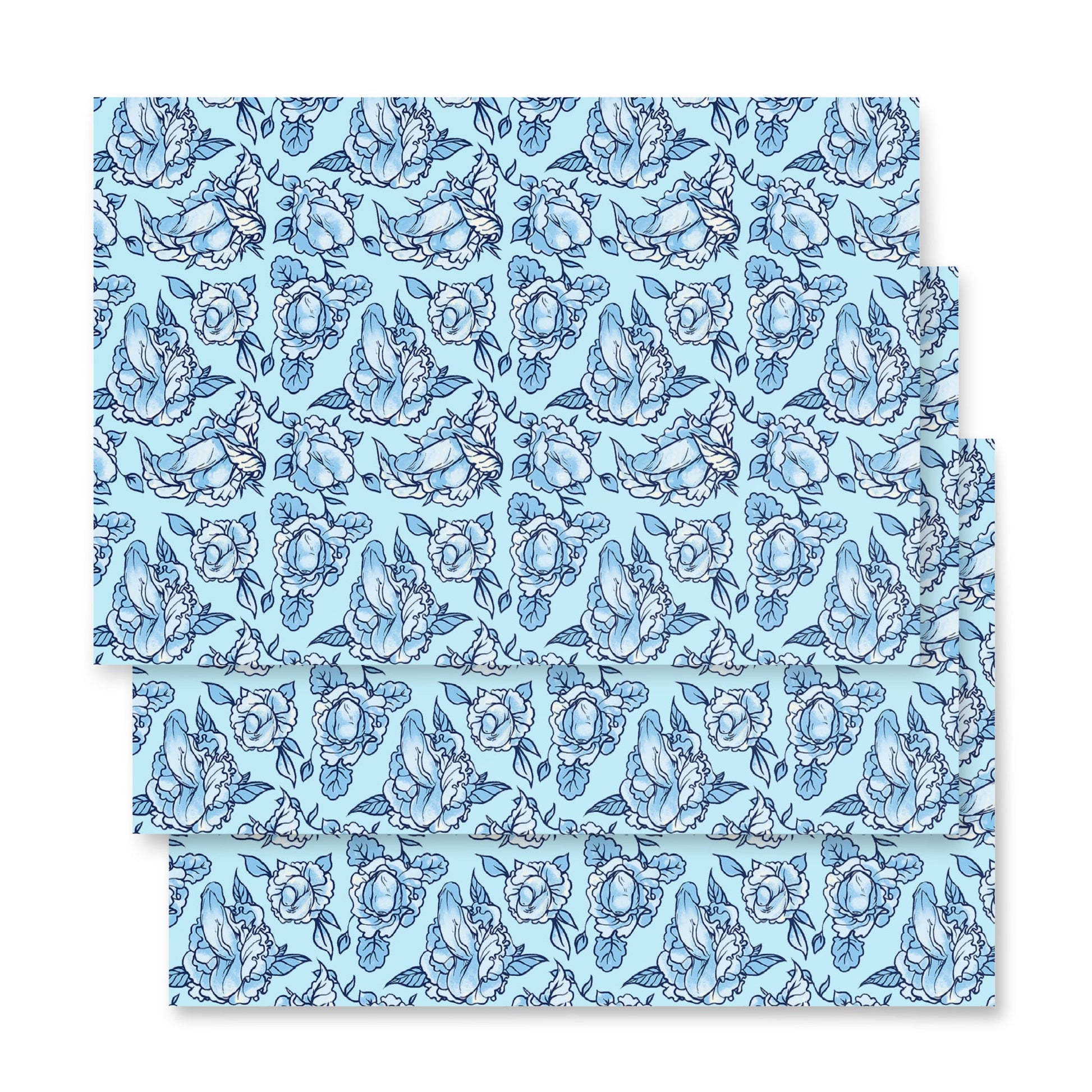 Floral Penis Blue Wrapping Paper Sheets
