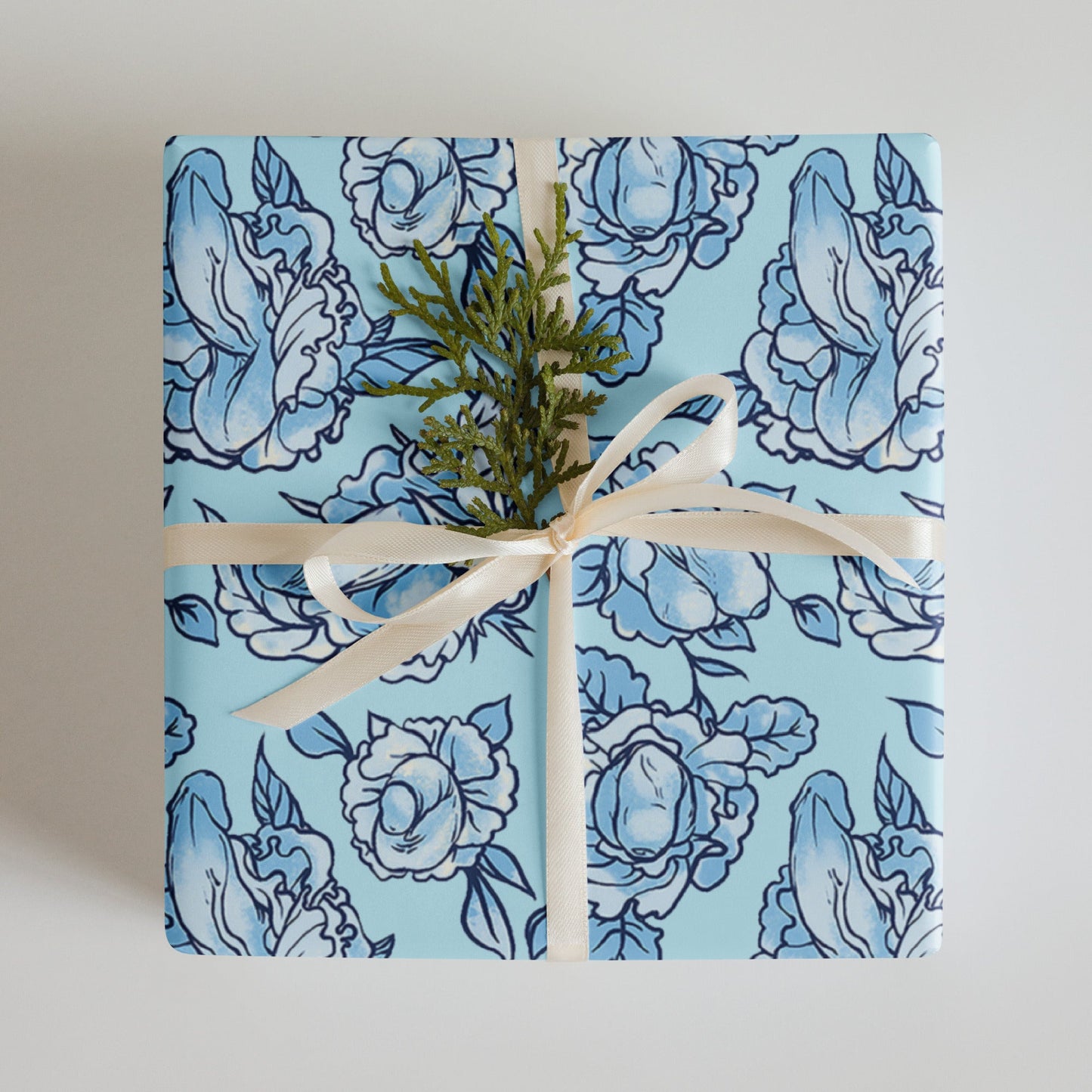 Floral Penis Blue Wrapping Paper Sheets